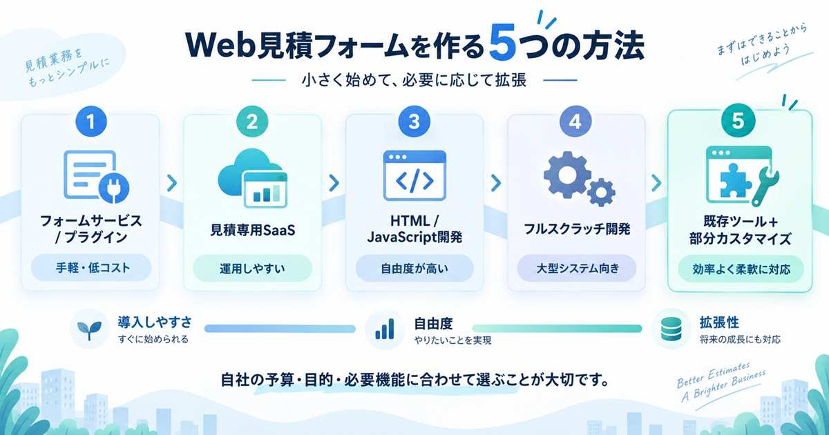 Web見積フォームを作る5つの方法を比較した図