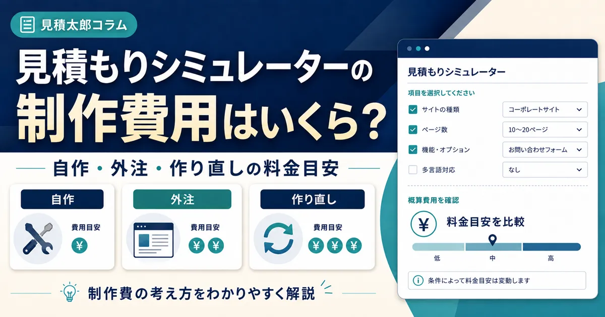 見積もりシミュレーターの制作費用、自作・外注・作り直しの料金目安を解説する記事のOGP画像
