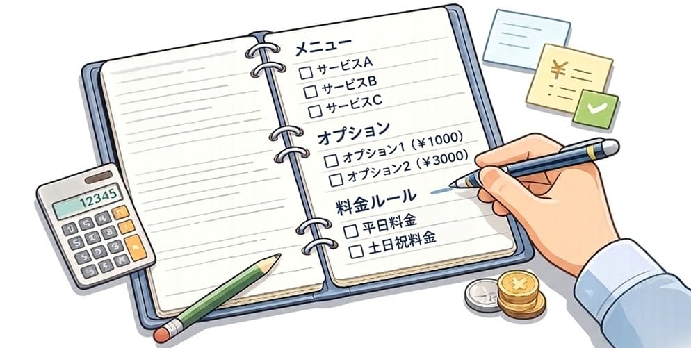 メニューや料金項目を整理しているイメージ