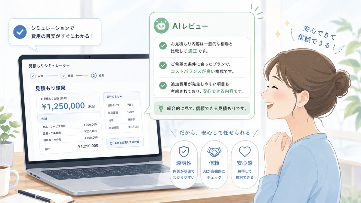料金表を見積もりシミュレーター化することで利用者に安心感を与えるイメージ画像