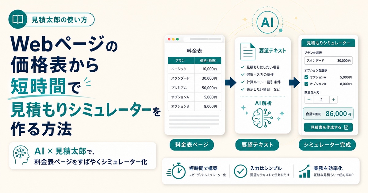 自社サイトの料金表から15分で見積もりシミュレーターを作る方法のサムネイル画像